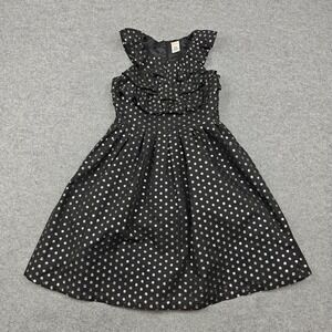Gymboree Dress Girls 10 Black Metallic Polka Dot Ruffle Fit & Flare Party Formal